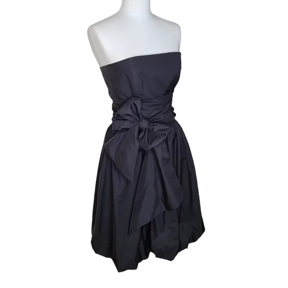 BCBGMaxAzria Silk Taffeta Strapless Bubble Dress Tie Waist Bow 0 - Picture 2 of 14